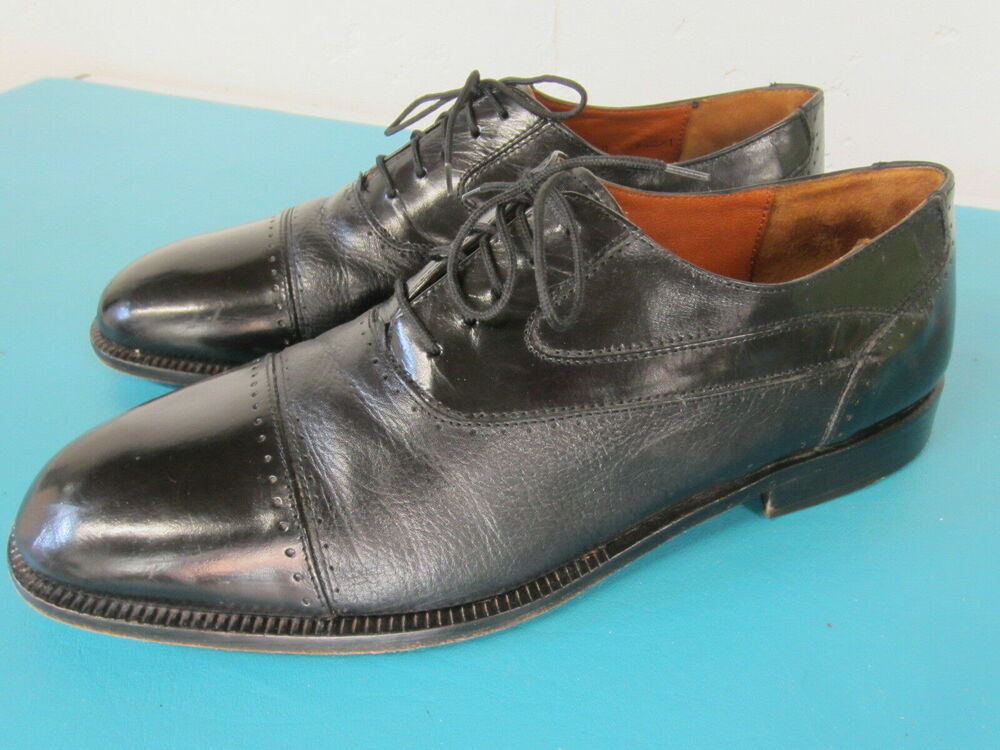 Stanley Blacker Couture Handmade Italy Dressy Black Cap Toe Oxfords 11M 45